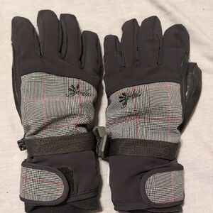 Black and Gray Plaid Winter Gloves